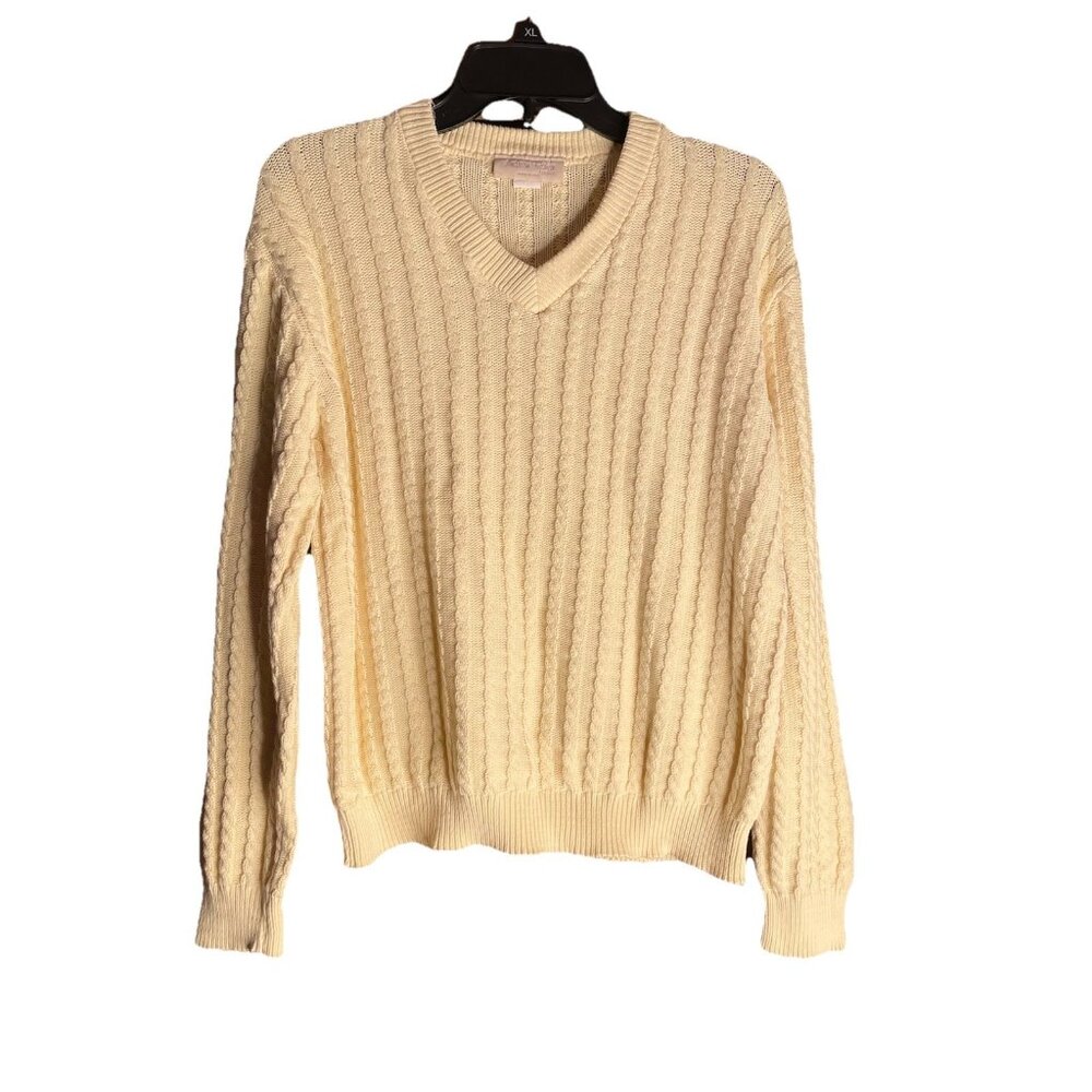 Vintage Andrew Rohan Cotton Cable Knit Sweater L vanilla yellow￼